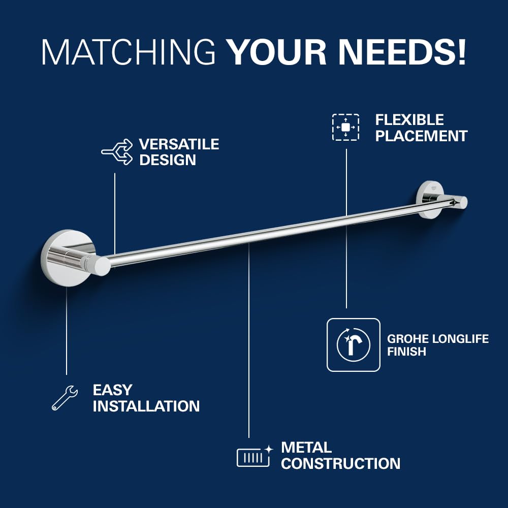 Essentials 24 Inch Towel Bar, Starlight Chrome - Image 3