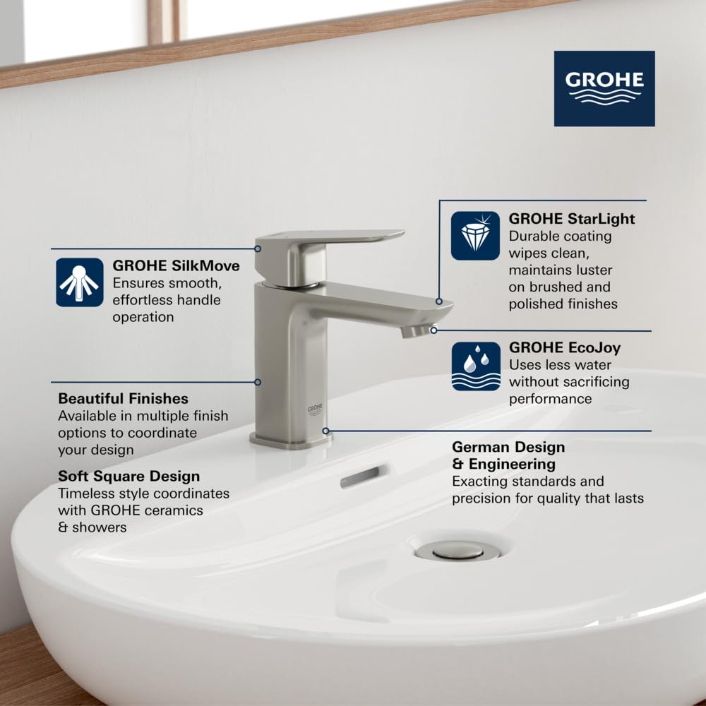 Grohe 1018990000 Cubeo Single Hole Single Handle S-Size Bathroom Faucet, Less Drain, 1.2 GPM, Starlight Chrome - Image 3