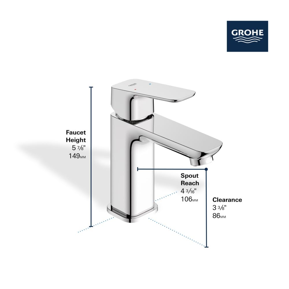 Grohe 1018990000 Cubeo Single Hole Single Handle S-Size Bathroom Faucet, Less Drain, 1.2 GPM, Starlight Chrome - Image 4