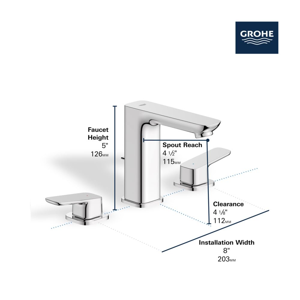 Grohe 1019220000 Cubeo 8-Inch Widespread 2-Handle Bathroom Faucet, 1.2 GPM, Starlight Chrome - Image 4