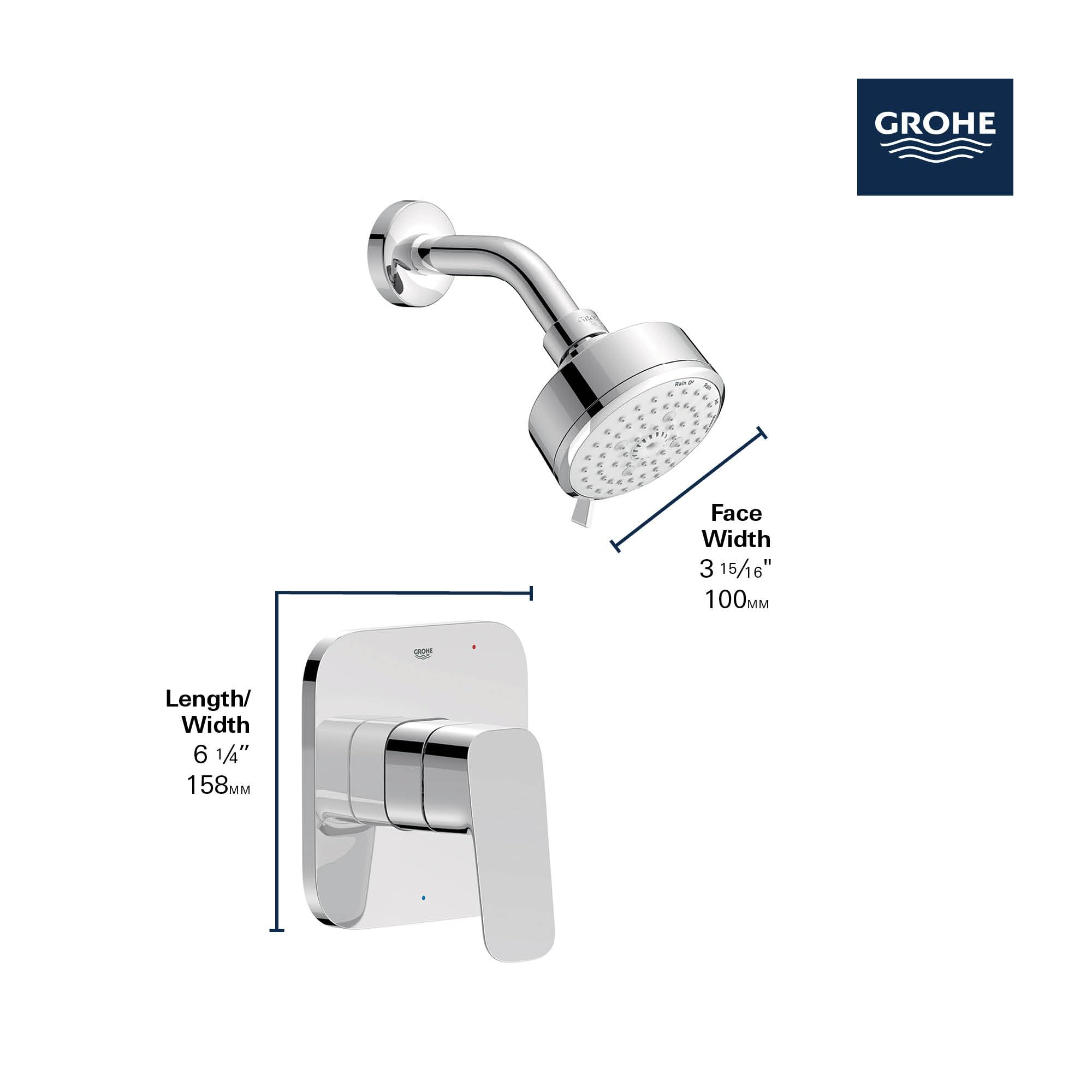 Grohe 1053770000 Cubeo Pressure Balance Valve Shower Trim Kit, StarLight Chrome - Image 4