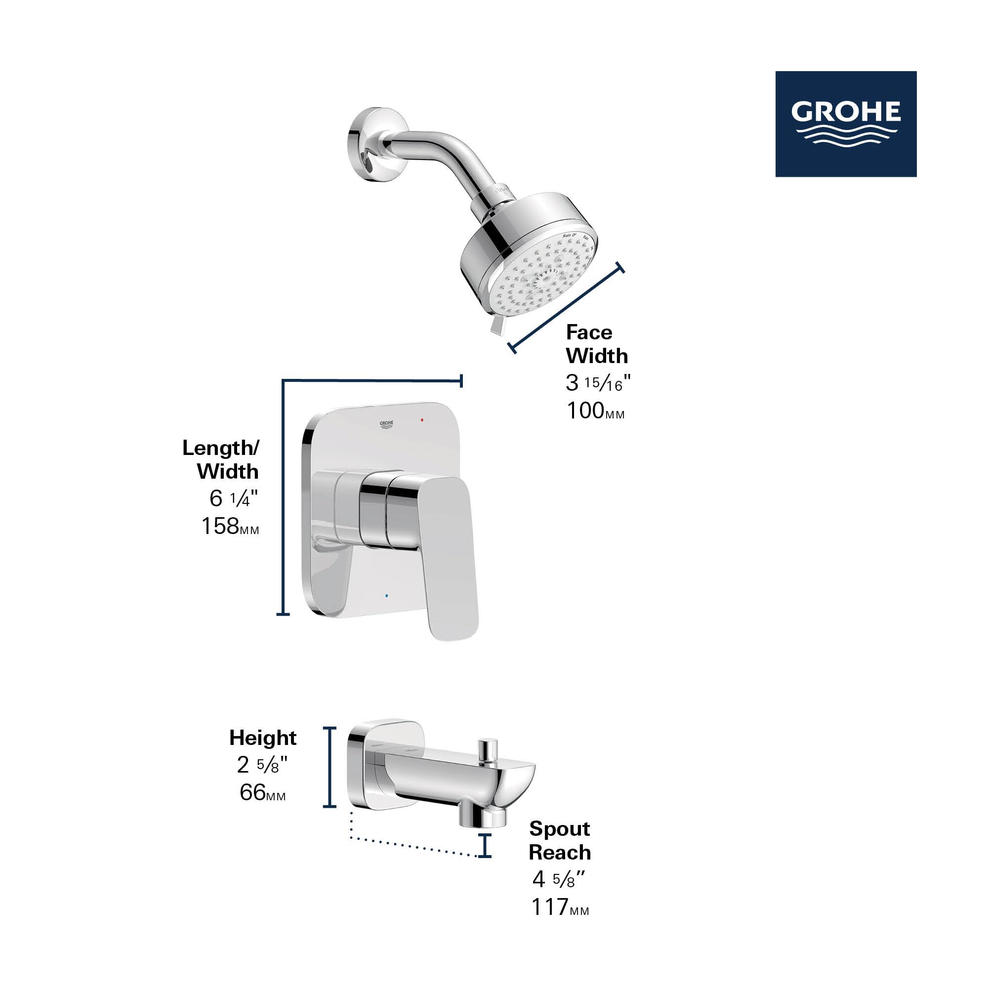 Grohe 1053800000 Cubeo Pressure Balance Valve Tub/Shower Trim Kit, StarLight Chrome - Image 4