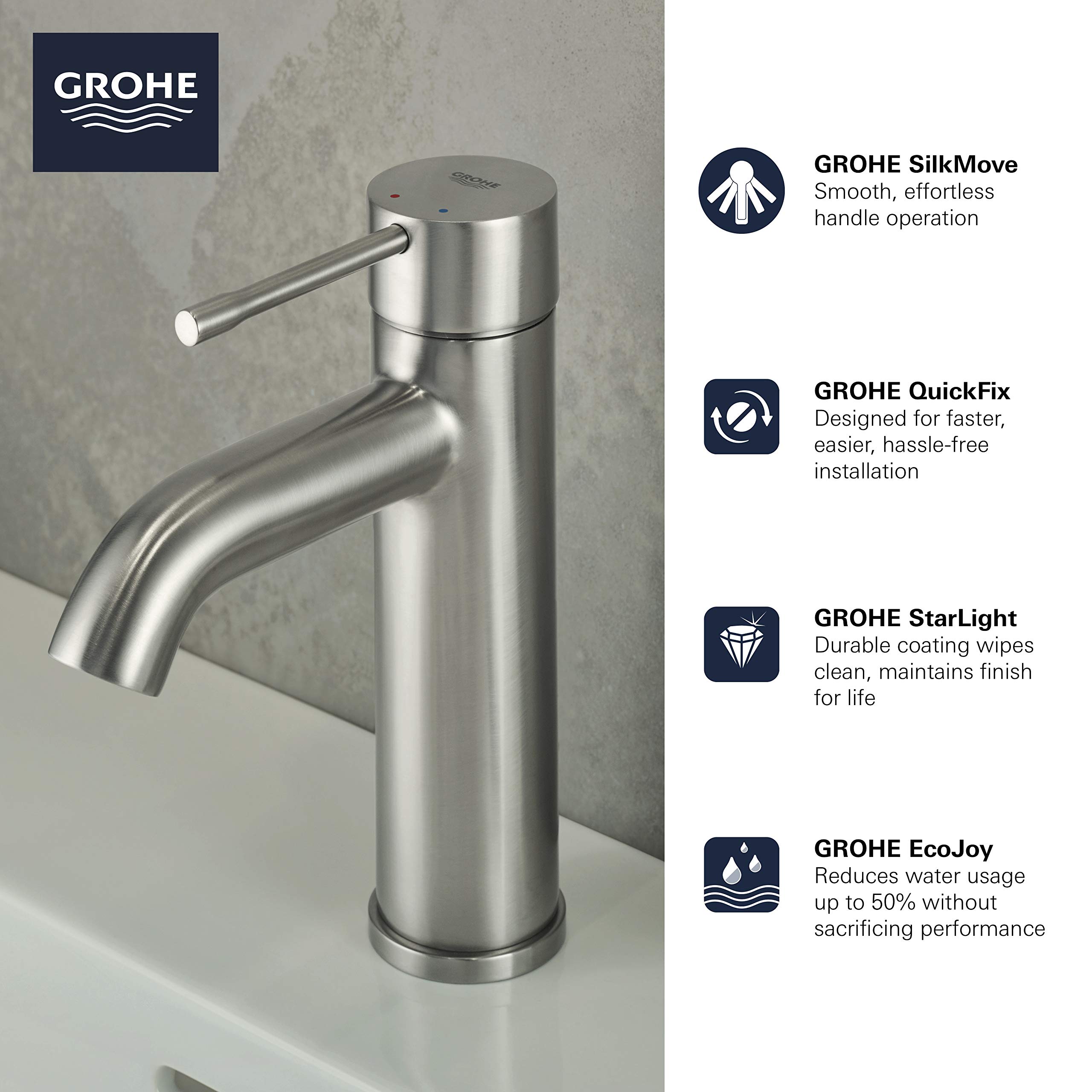 GROHE 23592GNA Essence, Single Hole Single-Handle S-Size Bathroom Faucet 1.2 GPM, Brushed Cool Sunrise (Brushed Gold) - Image 3