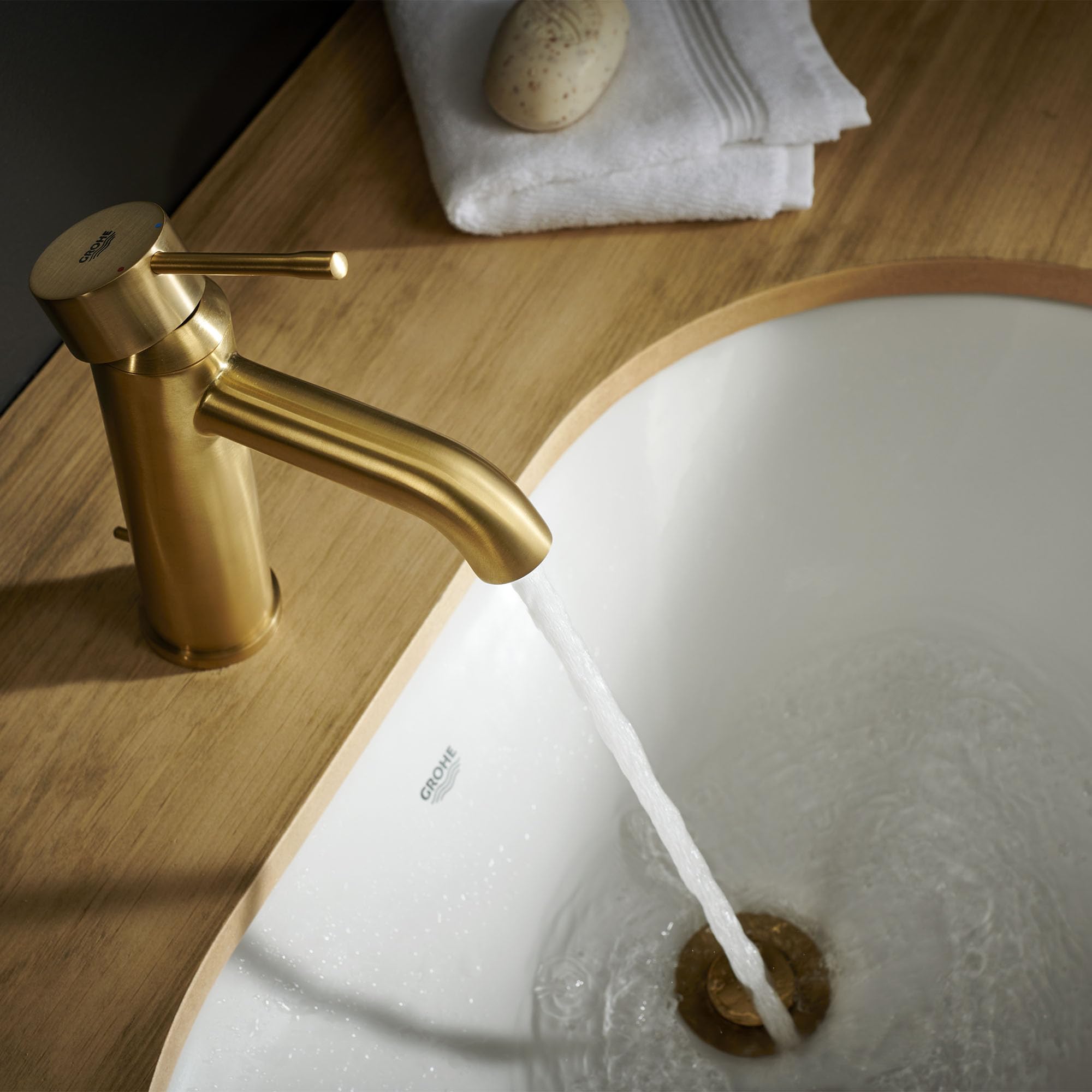 GROHE 23592GNA Essence, Single Hole Single-Handle S-Size Bathroom Faucet 1.2 GPM, Brushed Cool Sunrise (Brushed Gold) - Image 4