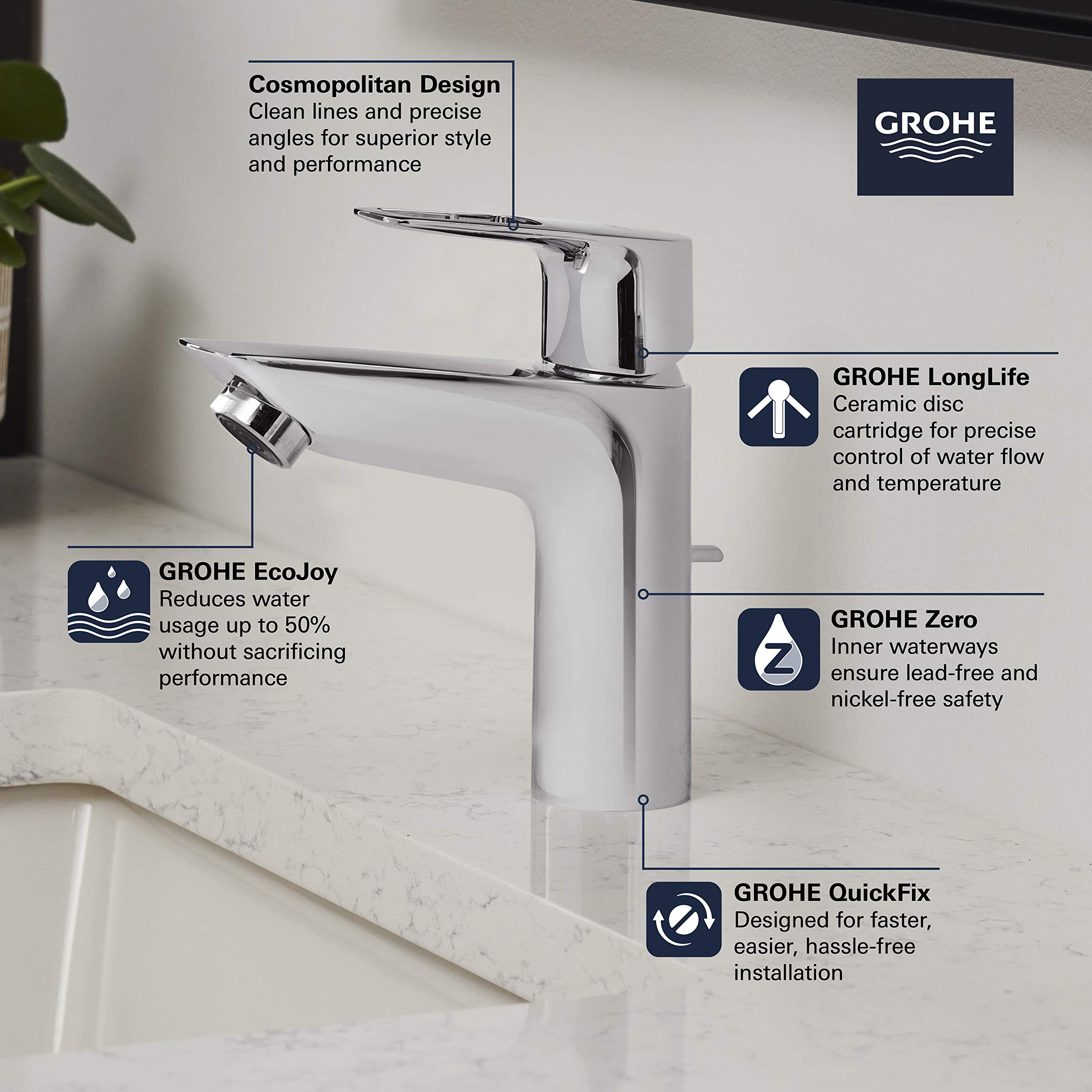 GROHE 23963001 Bauloop, Single Hole Single-Handle M-Size Bathroom Faucet 1.2 GPM, Chrome - Image 3