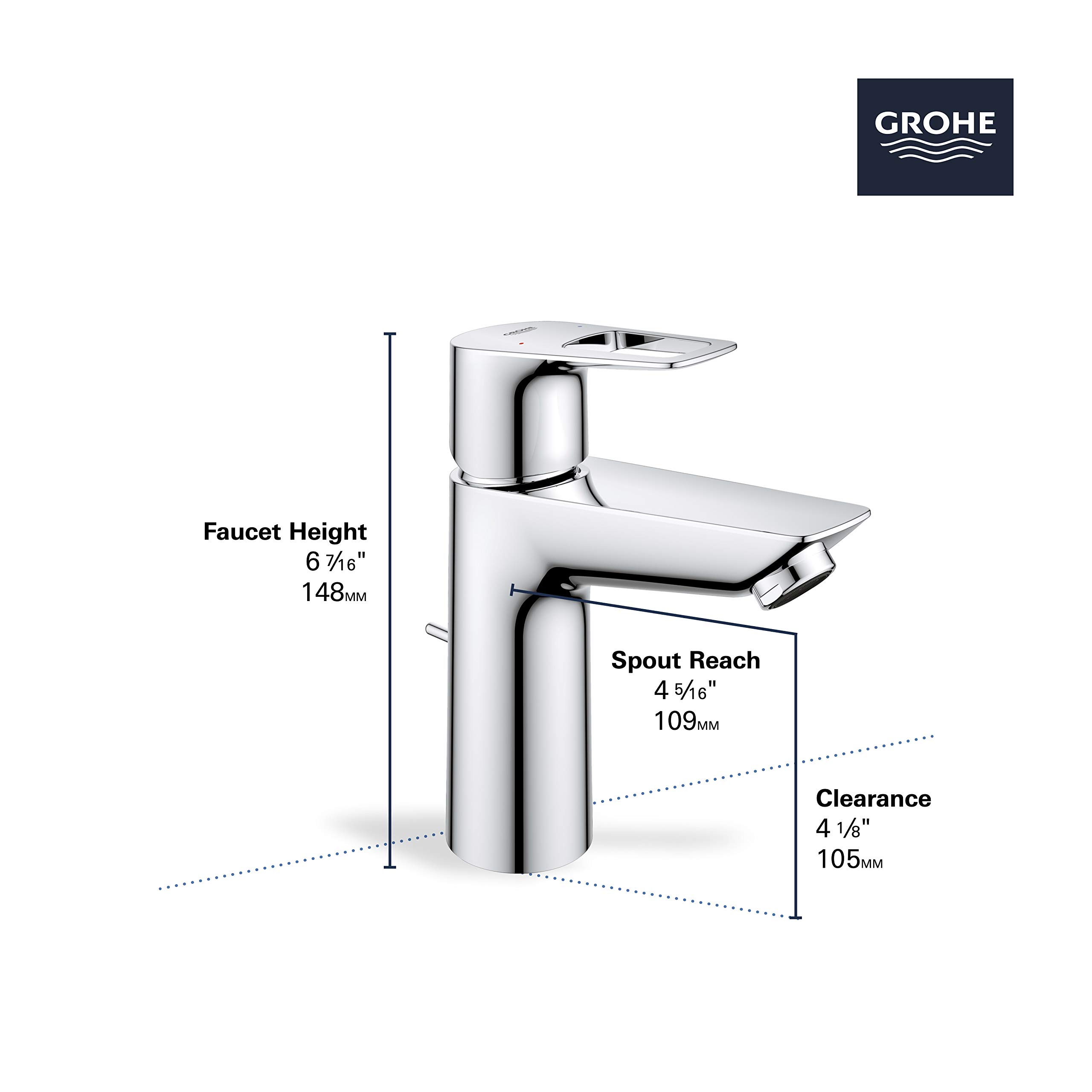 GROHE 23963001 Bauloop, Single Hole Single-Handle M-Size Bathroom Faucet 1.2 GPM, Chrome - Image 5