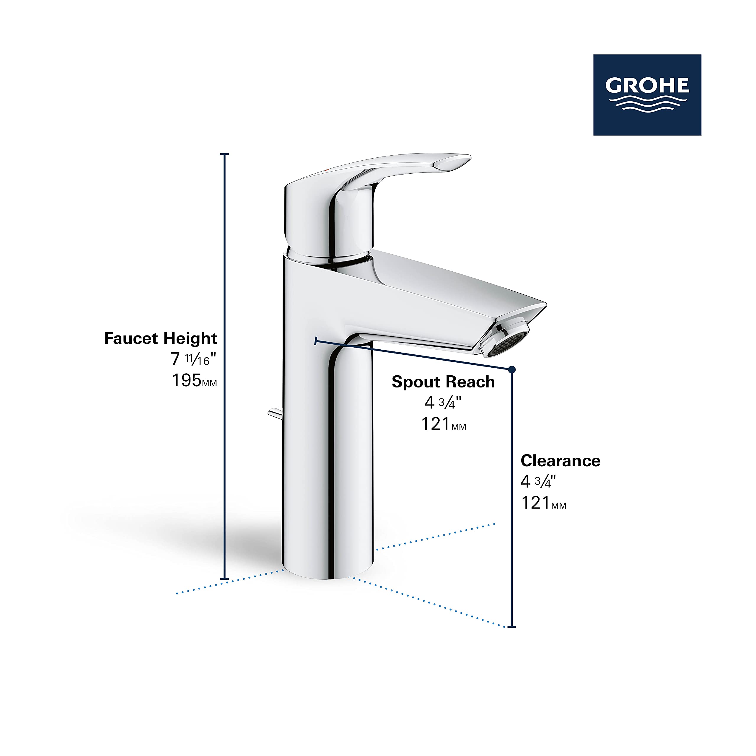 GROHE 23990003 Eurosmart, Single Hole Single-Handle M-Size Bathroom Faucet 1.2 GPM, Chrome - Image 5