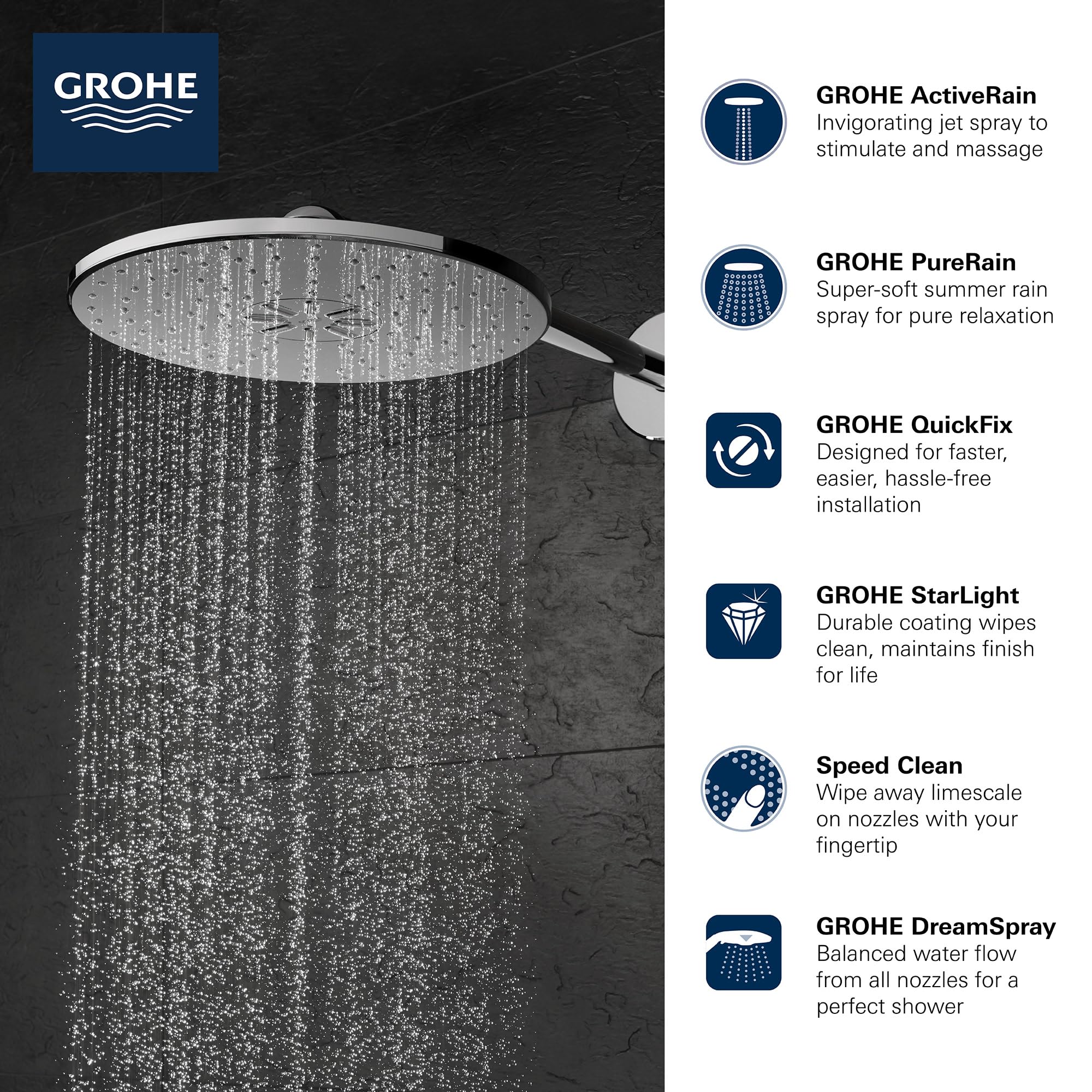 GROHE 26502EN0 Rain Shower 310 Smartactive 2 Spray Head Set, Brushed Nickel - Image 3