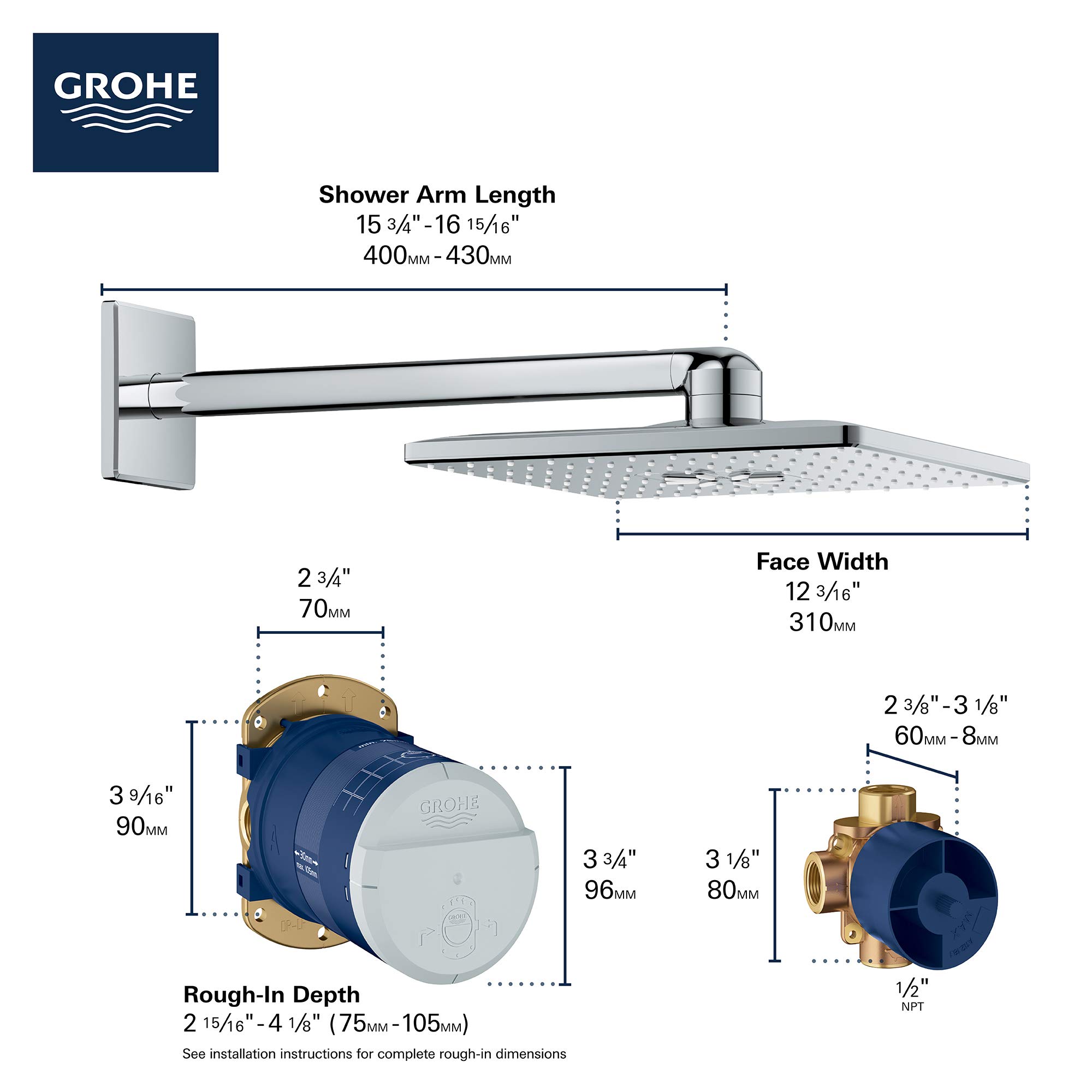 GROHE 26504000 Rain 310 Smart Active 2-Spray Cube Shower Head Set, Starlight Chrome - Image 4