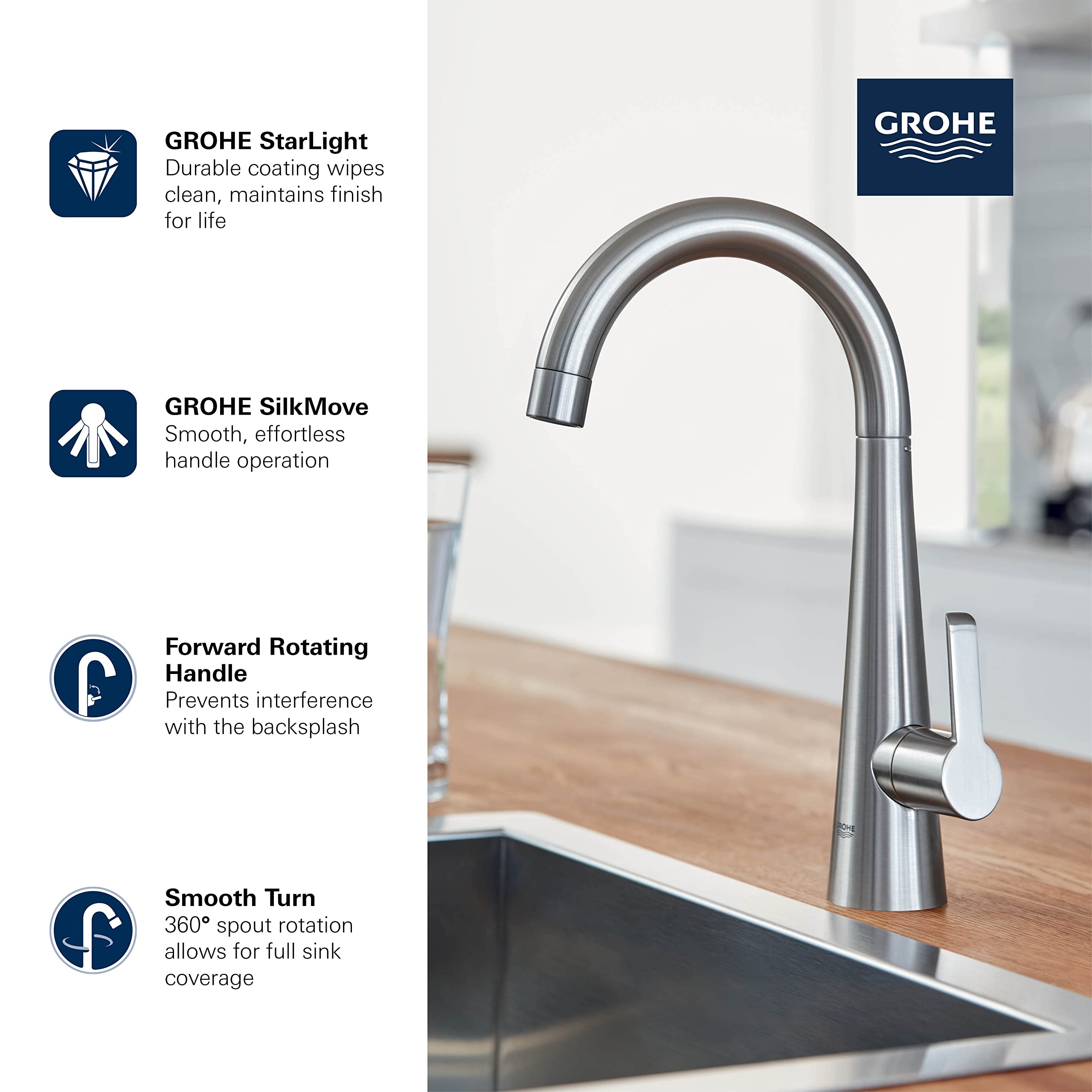 GROHE 30026002 Zedra Pillar Tap with 'Filter Function', Starlight Chrome - Image 3