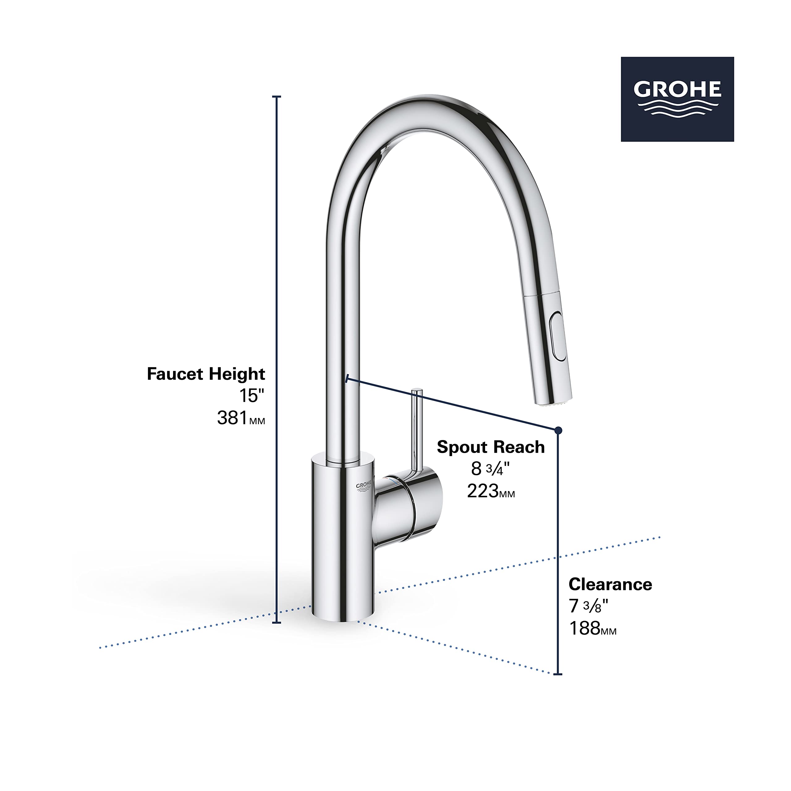 GROHE 3134910E Concetto Eco-Friendly Pull-Down Bar Kitchen Faucet with Sprayer Chrome - Image 5