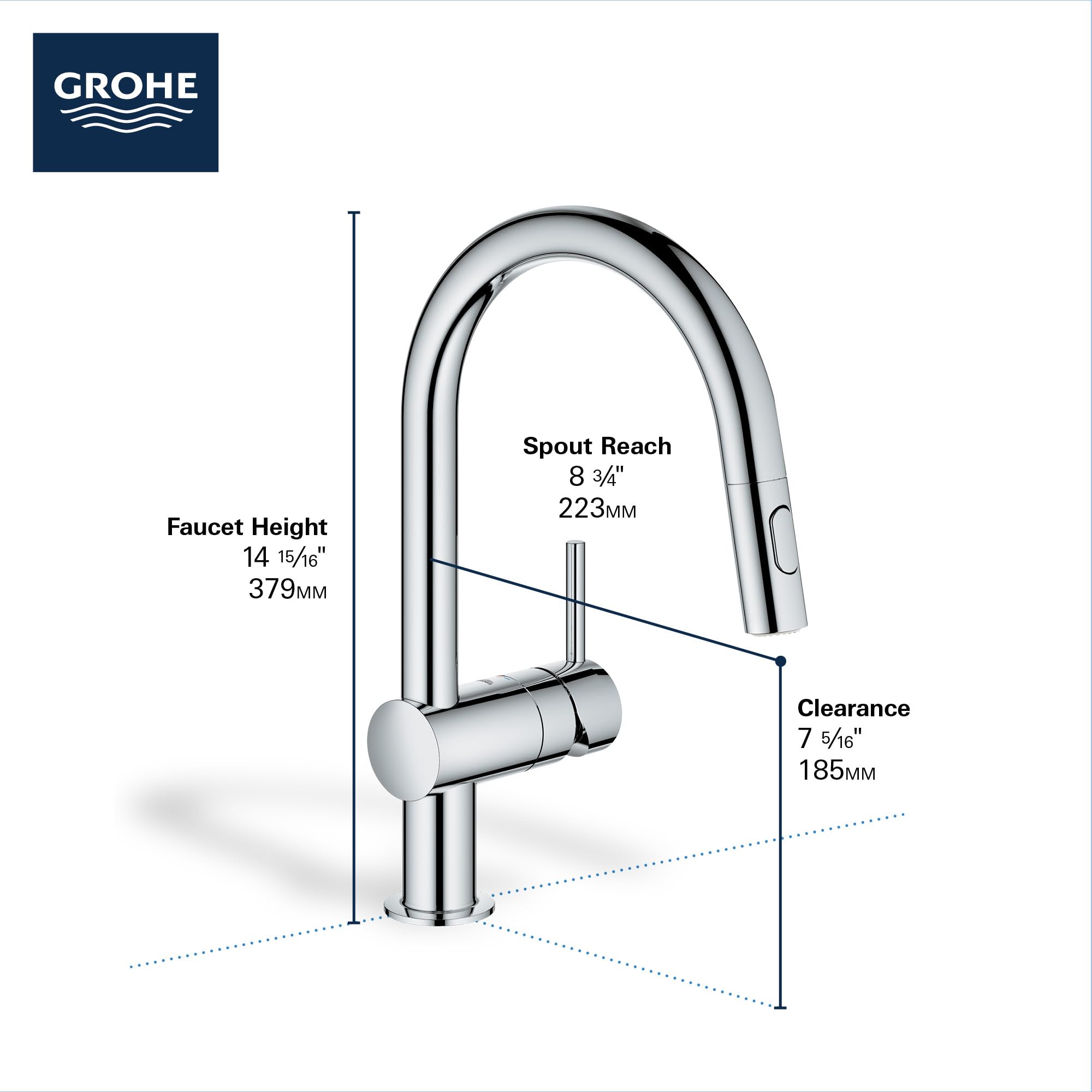 GROHE 31378DC3 Minta Pull-Out Kitchen Faucet with Sprayer Supersteel (Stainless Steel) - Image 5