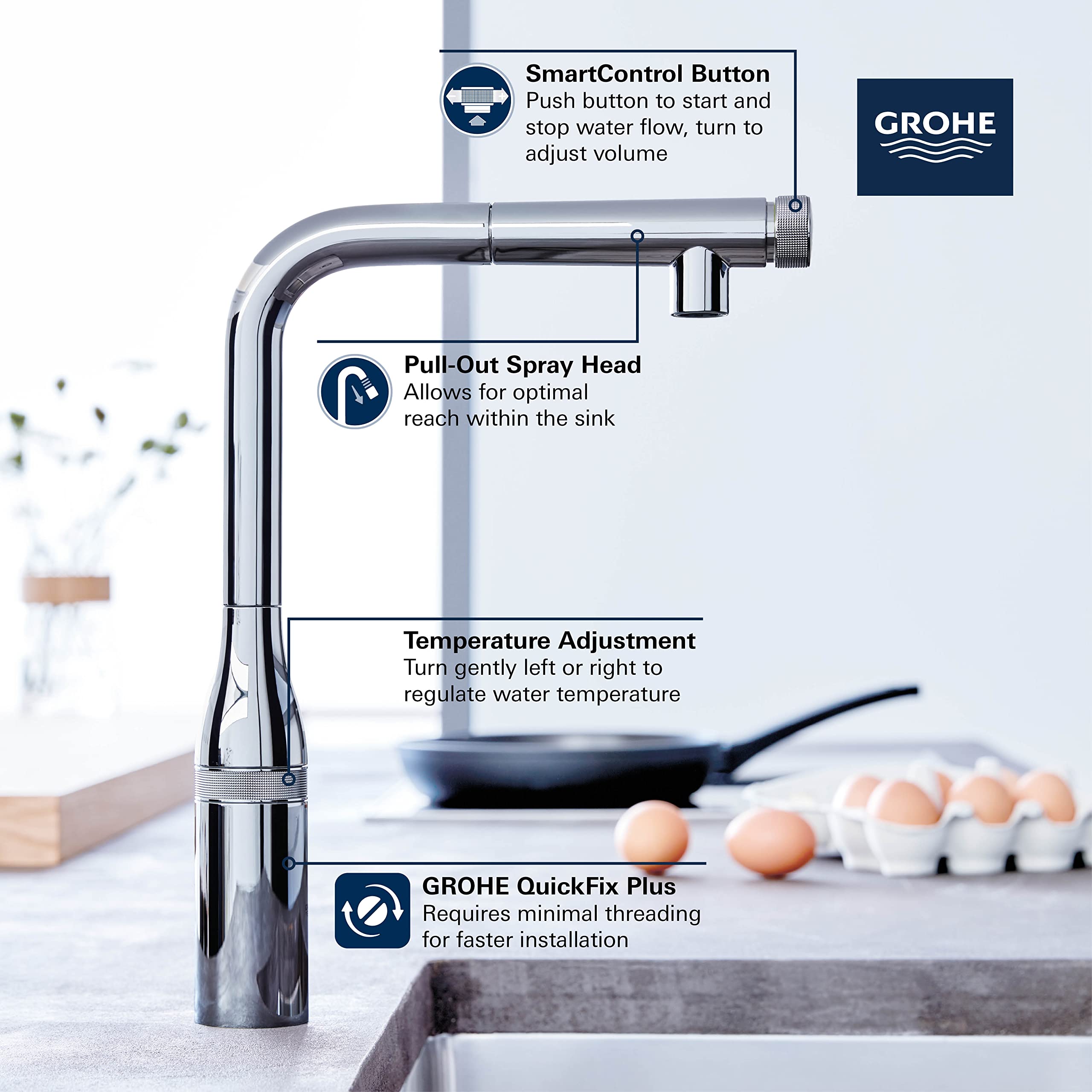 GROHE 31616000 Essence Pull-Out Kitchen Faucet Chrome - Image 3