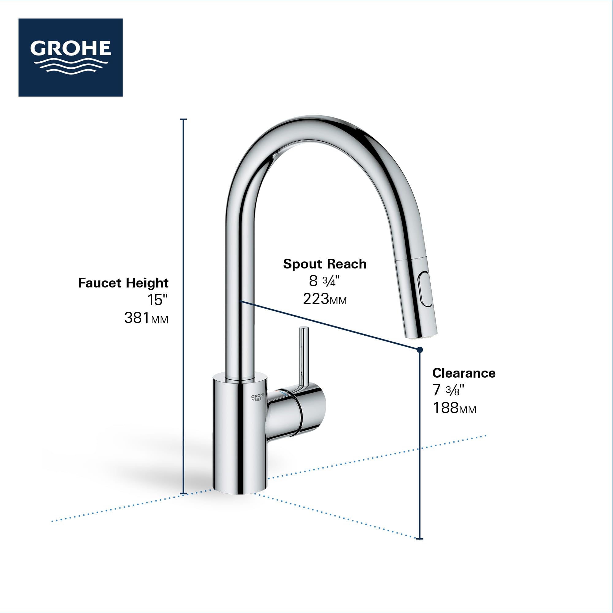 GROHE 32665003 Concetto Pull-Down Kitchen Faucet with Sprayer, 1.75 GPM, Chrome - Image 5