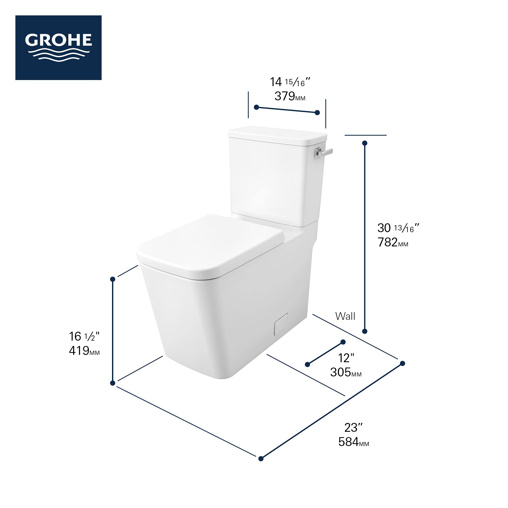 GROHE 39663000 Eurocube Two-Piece Height Elongated Toilet with seat, Right-Hand Trip Lever, Alpine White - Image 5