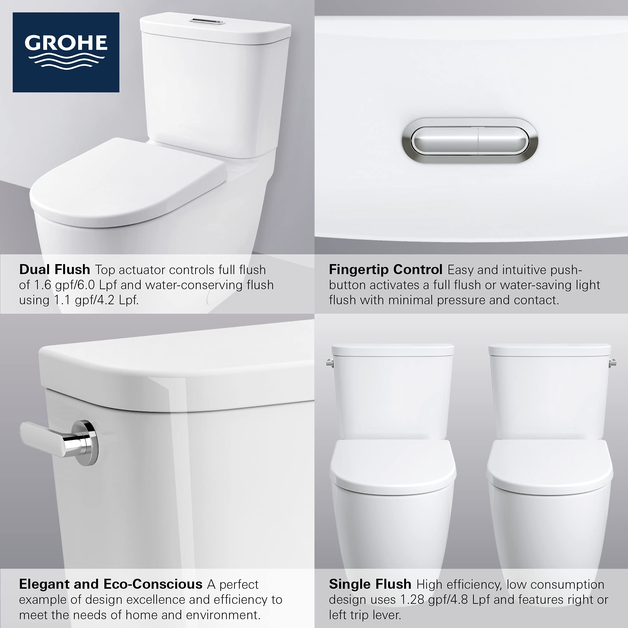 GROHE 39674000 Essence Two-piece Dual Flush Right Height Elongated Toilet with seat, Alpine White - Image 3
