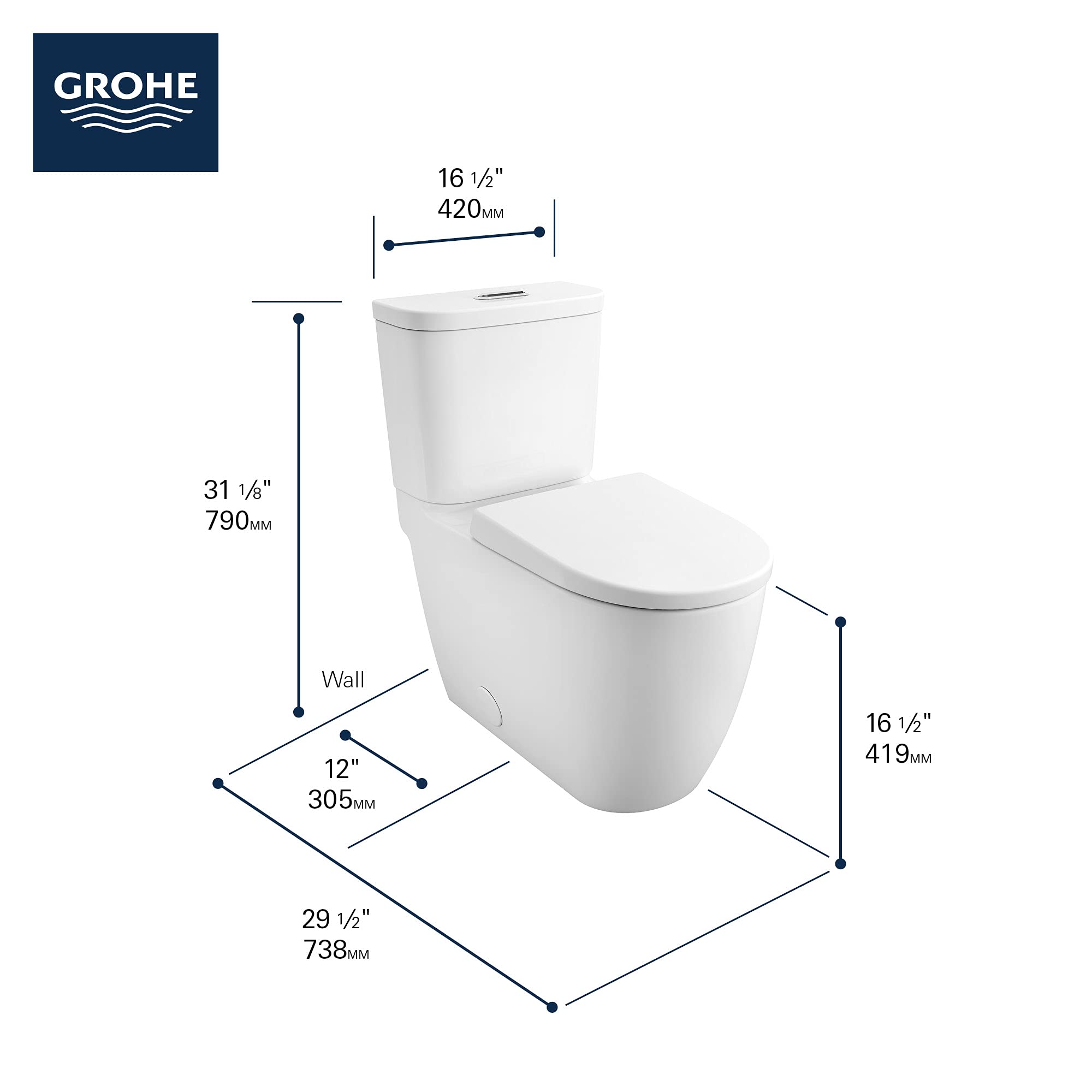 GROHE 39674000 Essence Two-piece Dual Flush Right Height Elongated Toilet with seat, Alpine White - Image 5