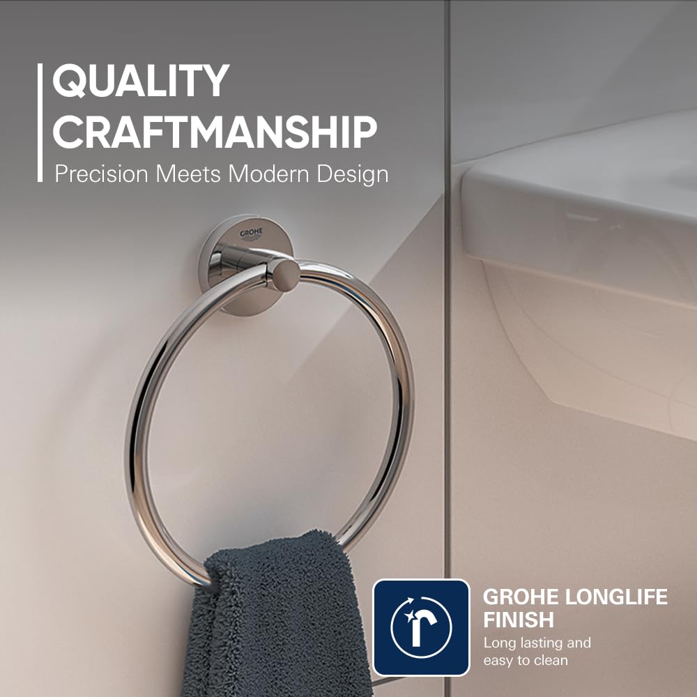 Grohe 40365001 Essentials Metal 7.48-in. Towel-Ring, Starlight Chrome - Image 3