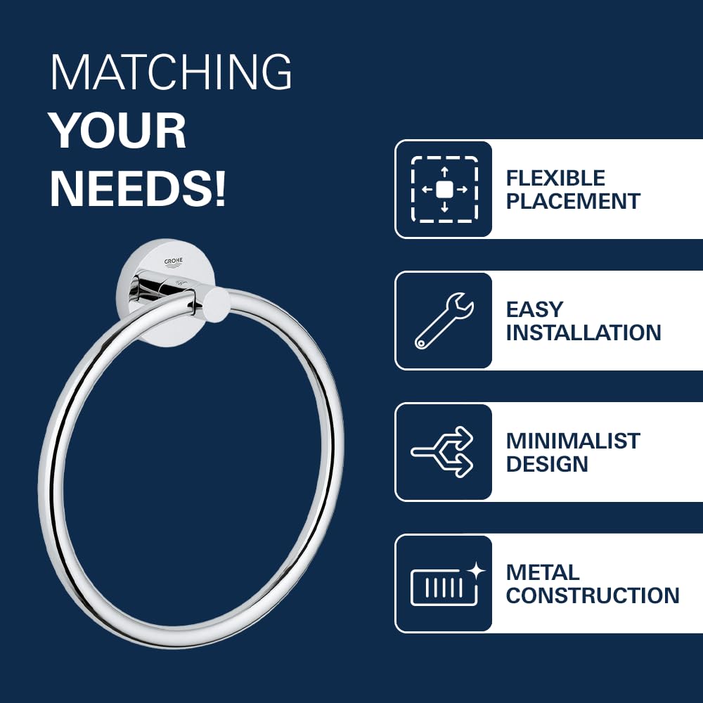Grohe 40365001 Essentials Metal 7.48-in. Towel-Ring, Starlight Chrome - Image 4