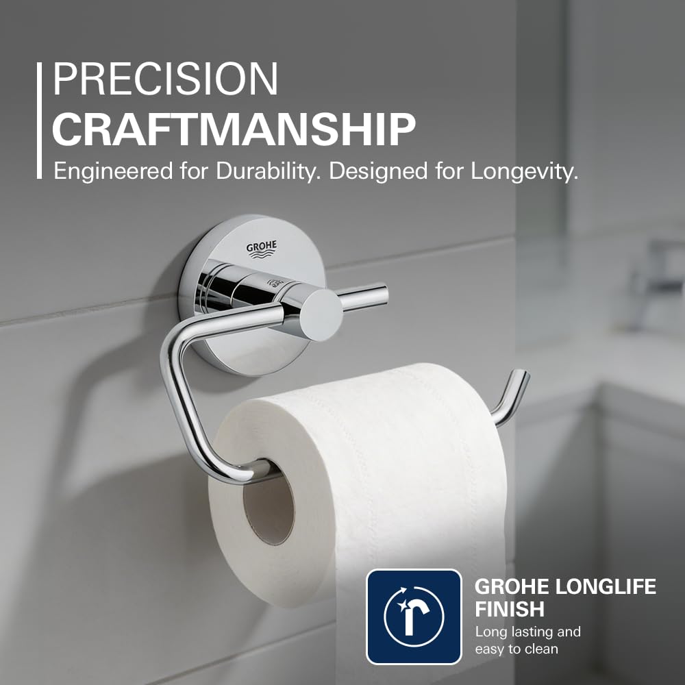 GROHE 40689001 Essentials Wall-Mounted Toilet Paper Holder, Starlight Chrome - Image 3